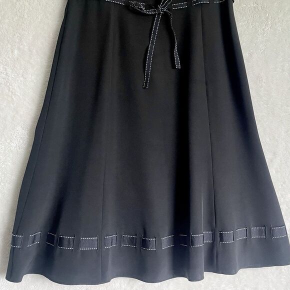 Loft Black Silk Dress Size 6 White Dotted Ribbon Sleeveless Casual Feminine - Picture 4 of 11